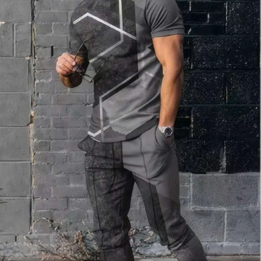 Summer men's T-shirt and pants sports suit abstract gradient 3D printed T-shirt and pants set 2-piece street wear oversized suit