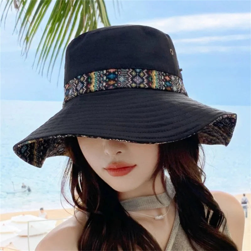 Stylish Women s Ethnic Fisherman Hat with Wide Brim for Summer Sun Protection and Outdoor Activities Foldable Design for
