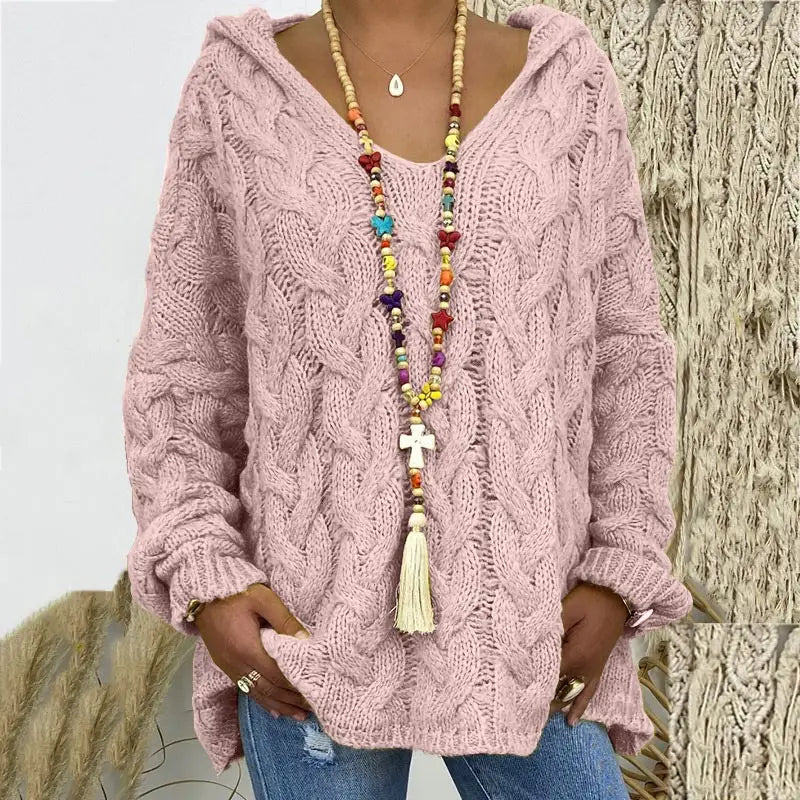 Women's Autumn Twist Knitted Sweater Casual Solid Hooded Pullovers Europe Style Jumpers Streetwear Women's Clothes