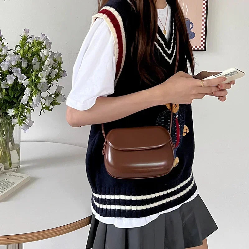 Flap Crossbody Bags Women Mini PU Leather Shoulder Purses and Handbags for Girls Ladies Simple Solid Designer Bag