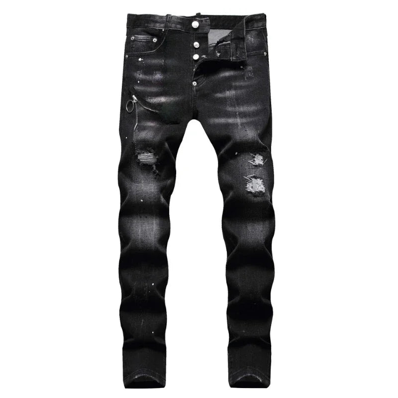 Skinny Denim Jeans Holes Jeans Italian Style Stretch Ripped Denim Pants Quality Denim Trousers