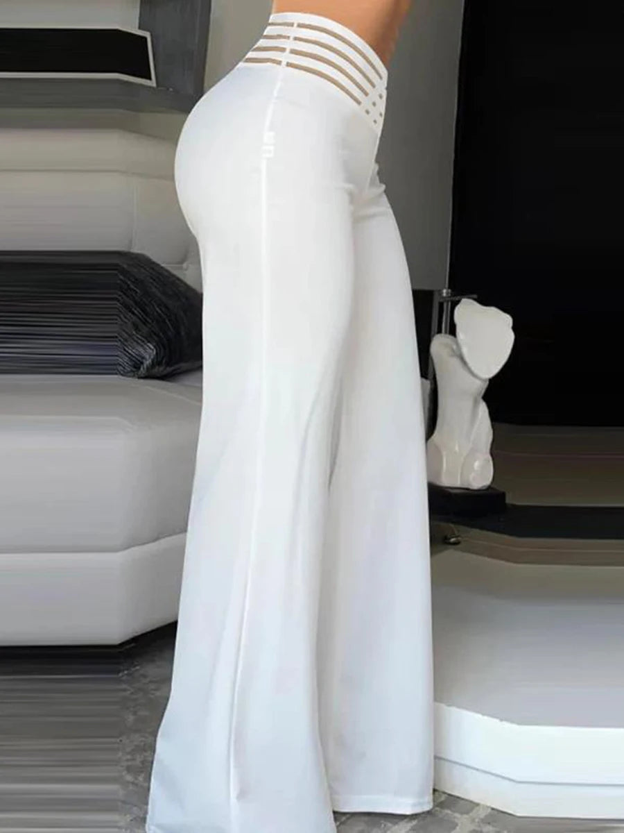 Elegant High Waisted Wide Leg Trousers with Cutout Detailing Stylish Loose Fit Flared Pants for Chic Street Style