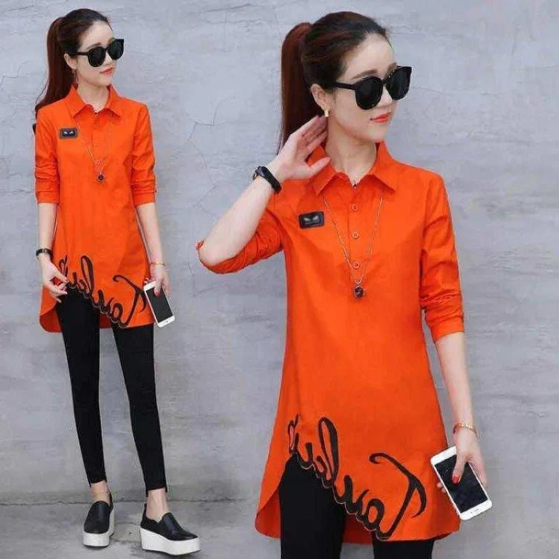 Fashion Embroidery Asymmetrical Blouse