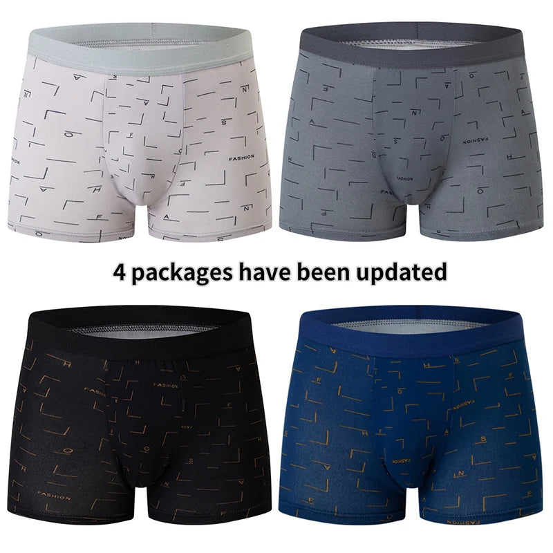 4 Pack Europe and America Size MEN'S FASHION Sexy Boxer Underwear Antibacterial Breathable plus Size