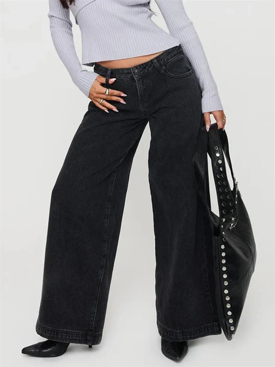 Women s High Waist Flared Jeans Vintage Wide Leg Denim Pants Casual Bell Bottom Trousers