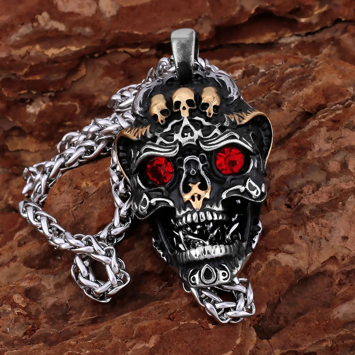 Creative 316L Stainless Steel Ghost Skull Necklace Vintage Viking Men's Neo-Gothic Fashion  Pendant Amulet