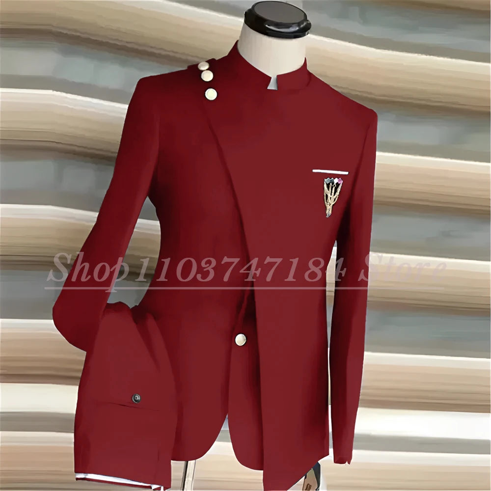 Men's Suits Single Breasted Stand Lapel Blazer  Formal Occasion Party 2 Piece Jacket Pants
