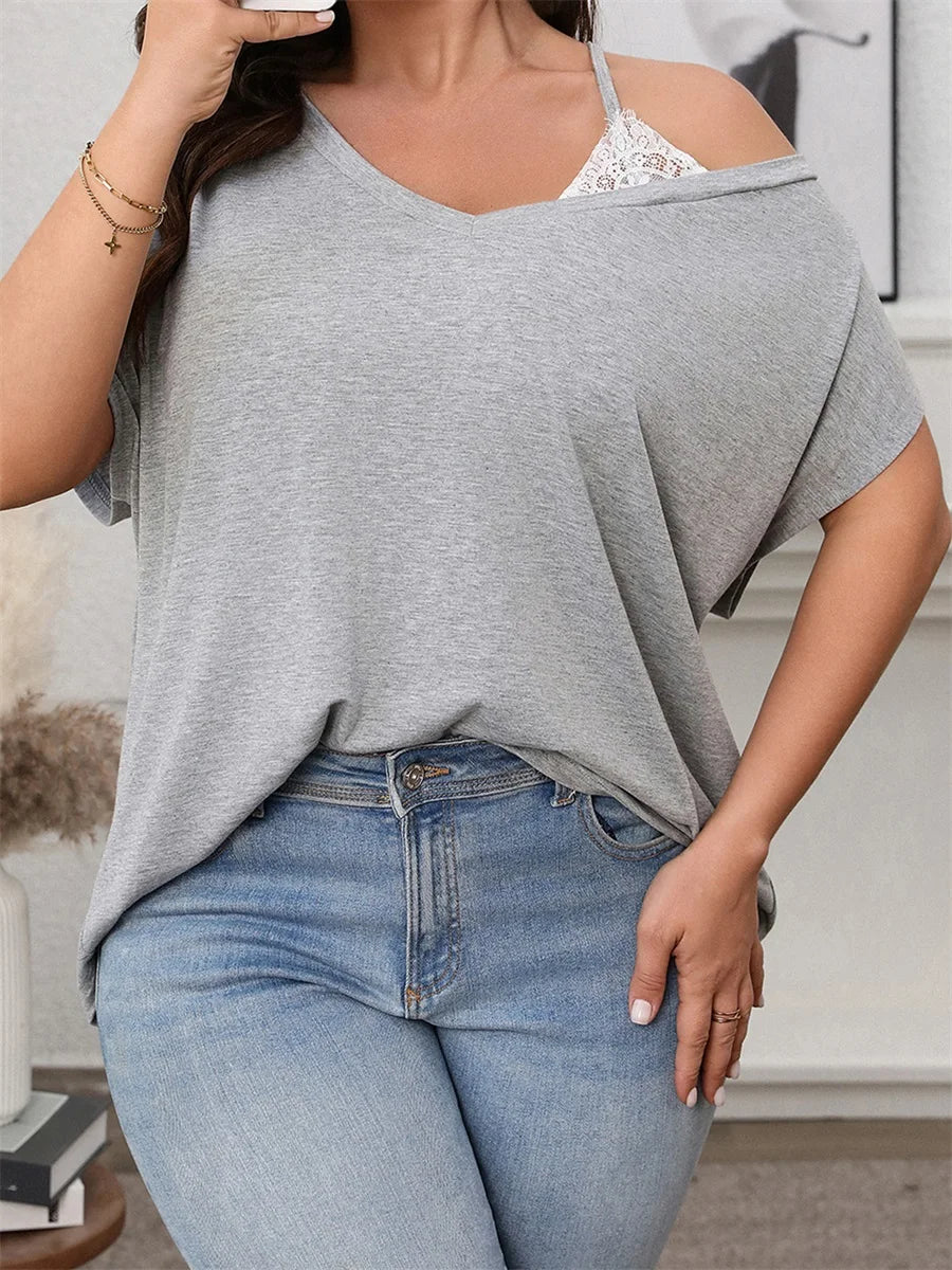 Women s Plus Size Off Shoulder  Sleeve Blouse Casual Loose Fit Top