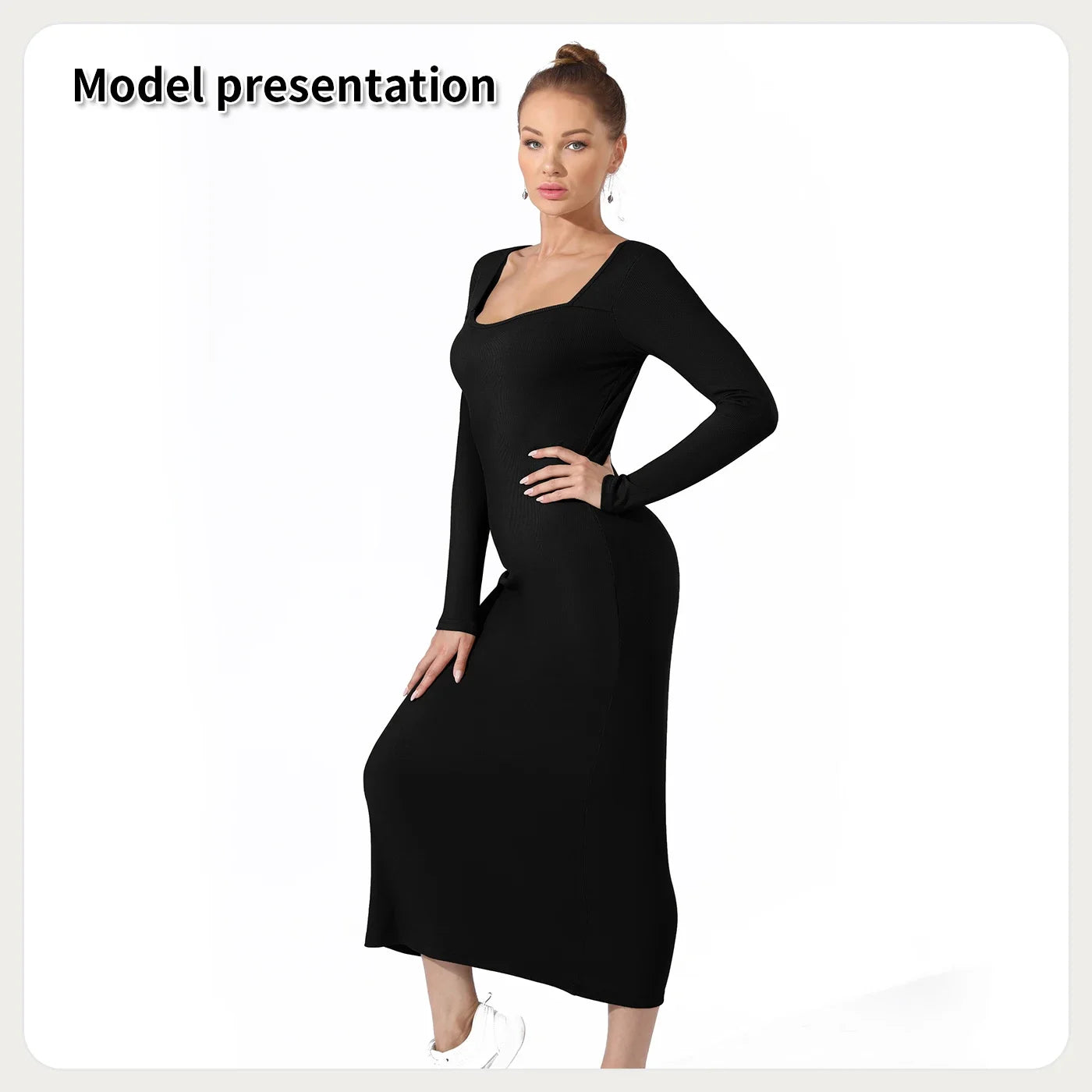 Solid Color Sundress Elegant Party Slim Robe Long Sleeve