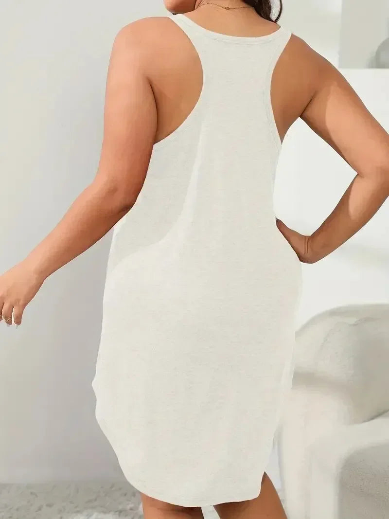 U-Neck Basic Loungewear Sleeveless Dress A-line Solid Color Casual Beach Dress
