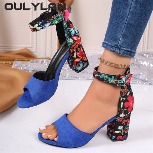 High Heels Ankle Strap Flower Plateaus Pumps Peep Toe