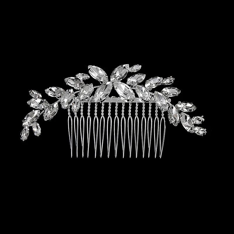 Silver Alloy Hair Comb Handmade Pearls Rhinestones Fashion Metal Headpiece Elegant Hair Jewelery Accessory For Women