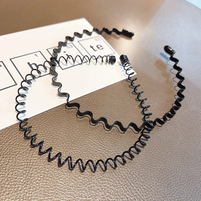 Unisex Black Elastic Non Slip Simple Metal Headbands For Women Wavy Hairband Spring Hair Hoop Fashion Hair Accessories