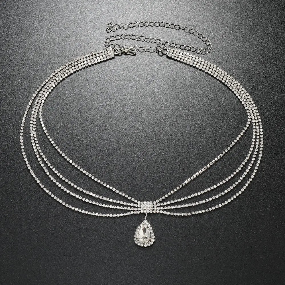 Boho Rhinestone Head Chain For Women Headpiece Wedding Accessories Crystal Forehead Chain Indian Hair Jewelry
