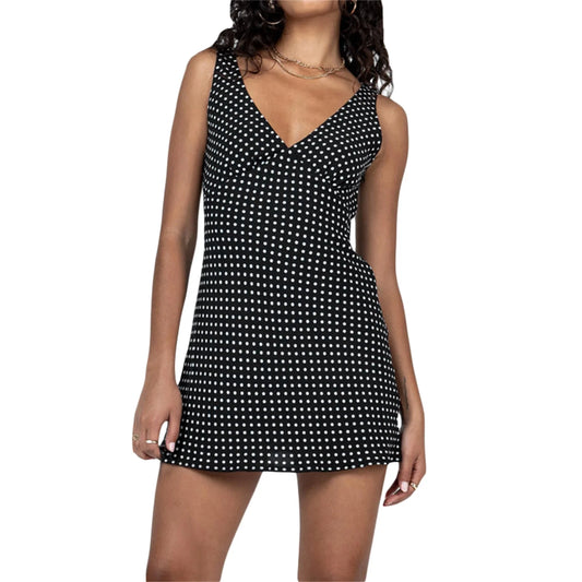 Sleeveless V Neck Dot Print Casual Dress