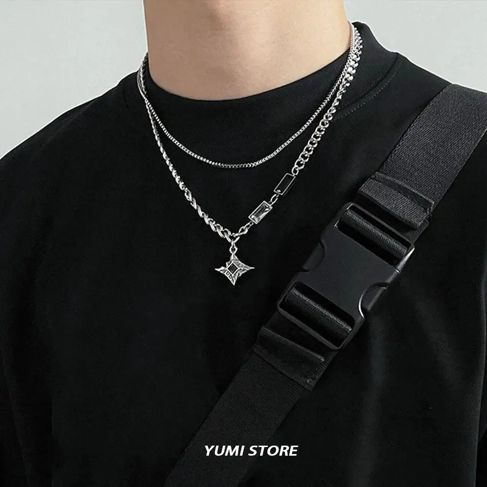 Zircon Double Layer Necklace For Men Women Trend Charm Titanium Steel Pendant Chain Unisex Jewelry