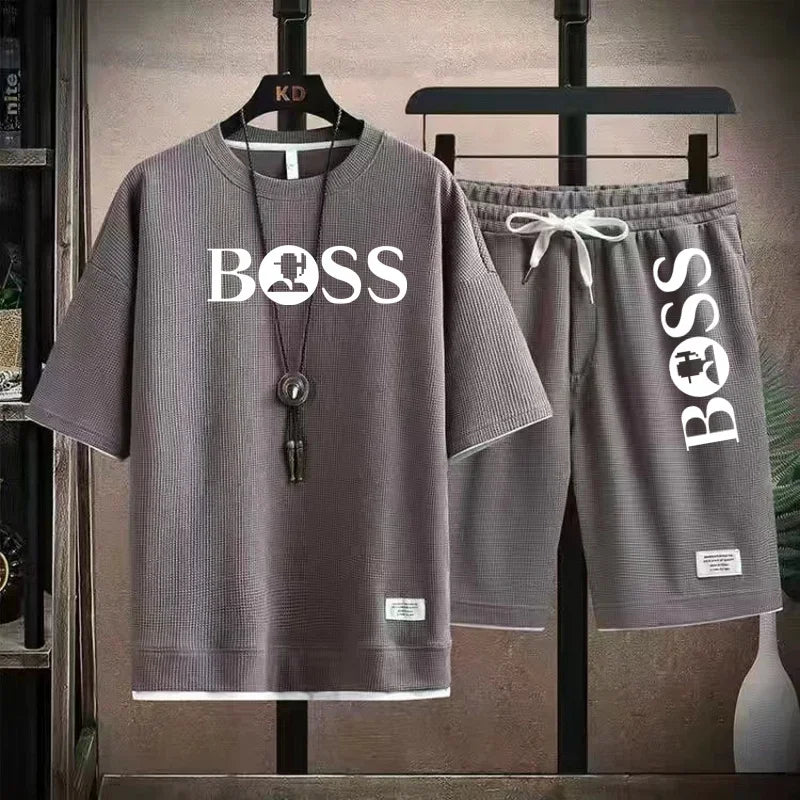Men's luxury sportswear set casual fitness T-shirt and shorts 2-piece set with short sleeves summer