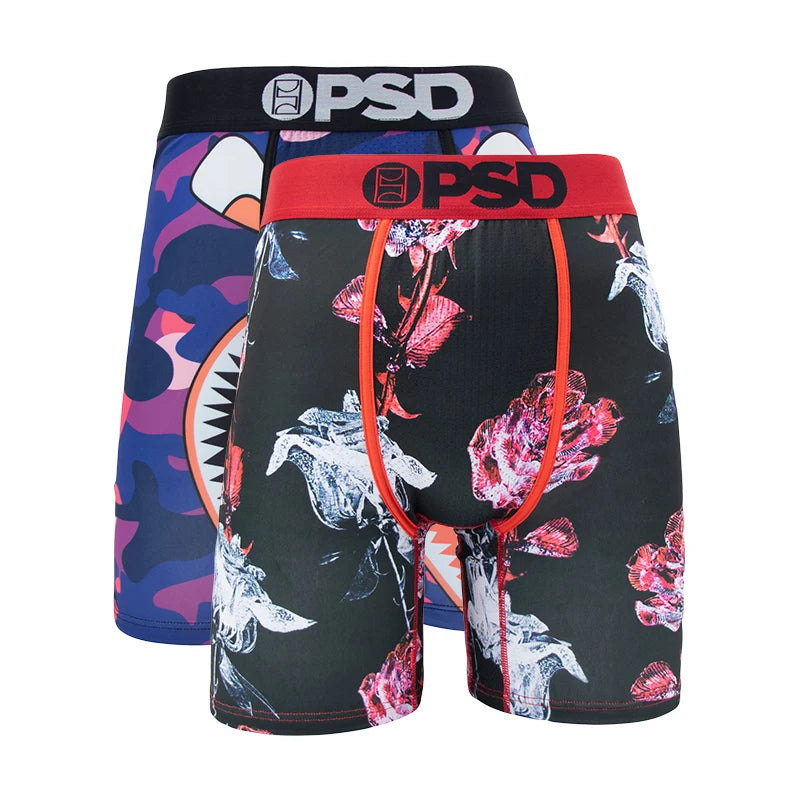 OZPSD 2Pcs Men Boxer Briefs Breathable Mens Underpants Men's Panties Plus Size L-2XL Print Mens Swimming Underwear Sexy Boxers