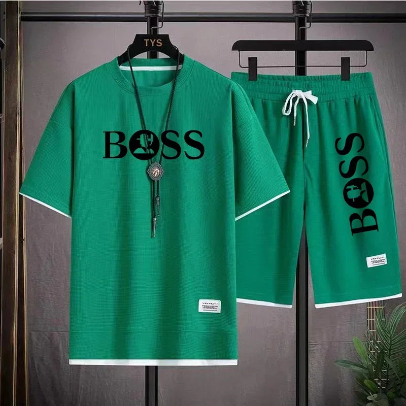 Men's luxury sportswear set casual fitness T-shirt and shorts 2-piece set with short sleeves summer