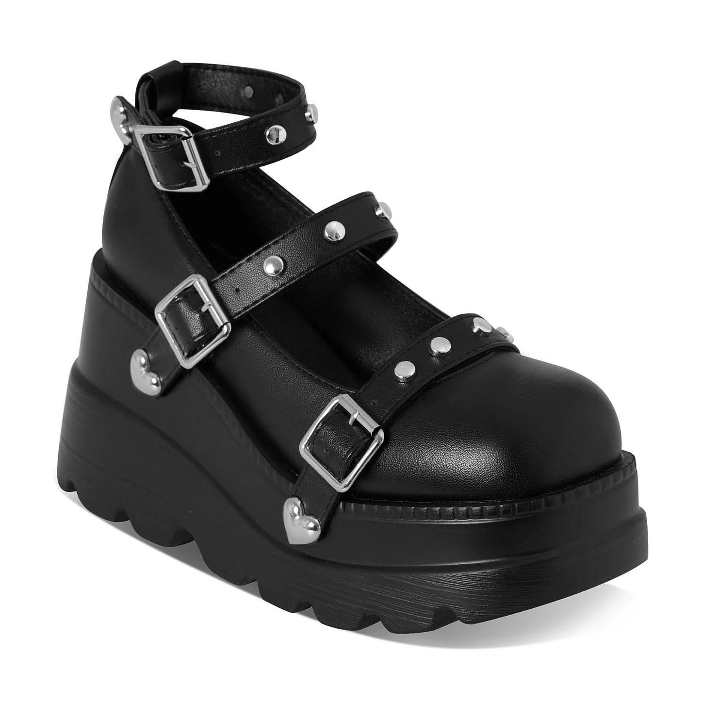 Retro Round Toe Heel Studded Punk Mary Jane