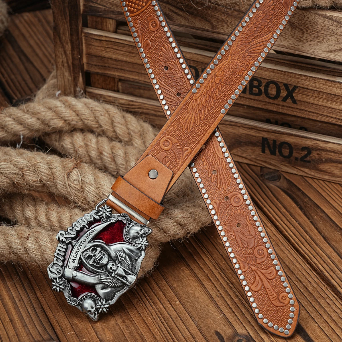Men & Women PU Leather-Belts - Vintage Belt Eagle Engraved Leather Grim Reaper Buckle Belt for Jeans