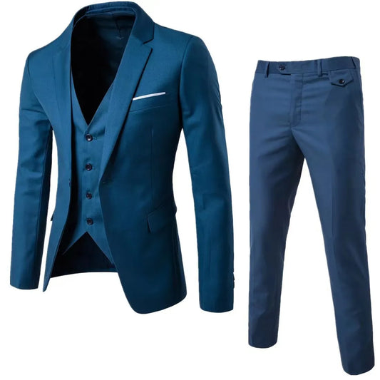Fashion Jacket + Vest + Trousers Three or Two-piece Set Men's Solid Business Gentleman Casual Fit
