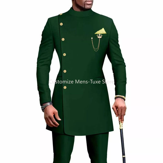 Men's Suits Blazers African Style Clothes for Men Suit 2 Piece Jacket Pants Traditional Wedding Slim Fit Solid Color Festival Party
