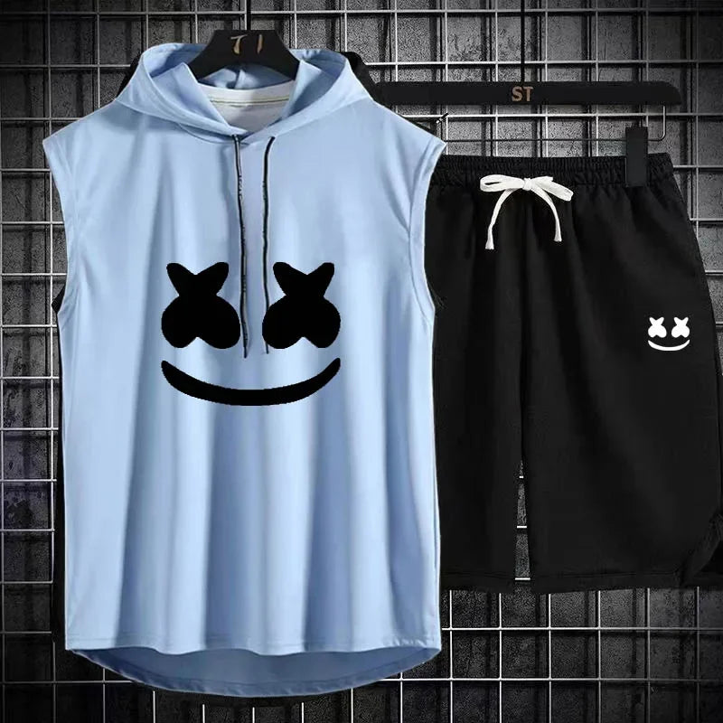 Brand Summer Men's Two Piece Set Casual T-Shirt and Shorts Set Men's Sports Suit Fashion Short Sleeve Tracksuit Hooded T-shirt