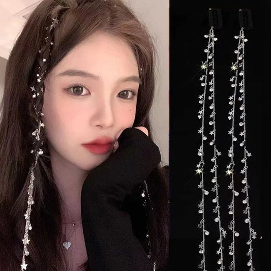 Fashion Rhinestone Chains Tassel Braided Hair Chain Shining Ponytail Hair Accessories For Women