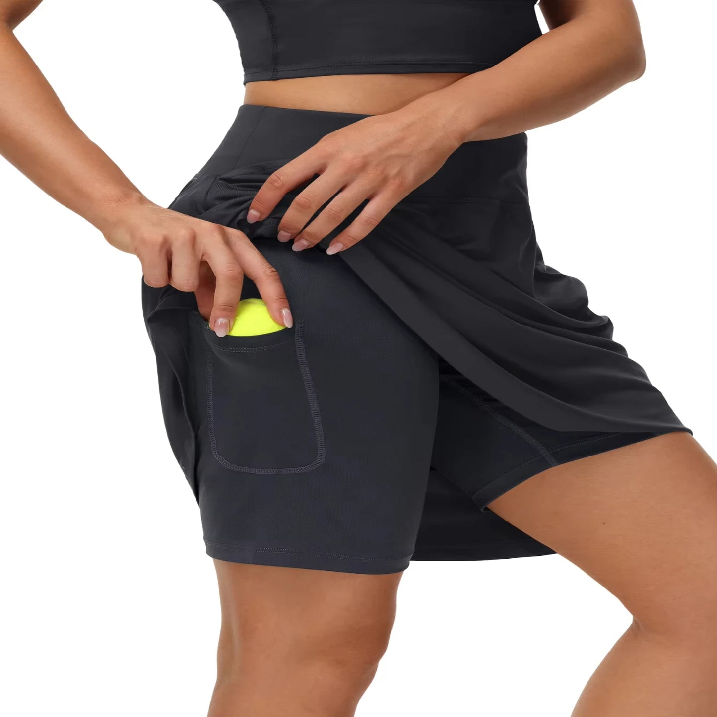 Knee Length Skorts  Woman 4 Pockets High Waisted Women's Tennis Golf Skirts Long Athletic Skirt with Shorts