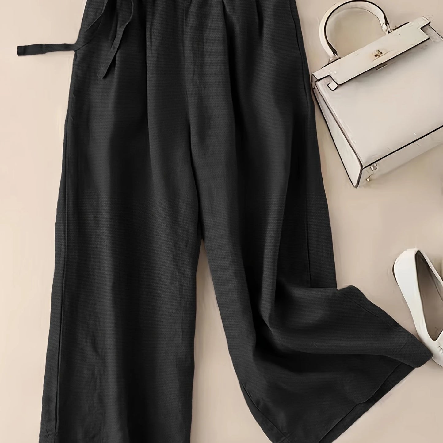 Solid Elastic Waist Pants, Casual Wide Leg Women's Summer Clothing
