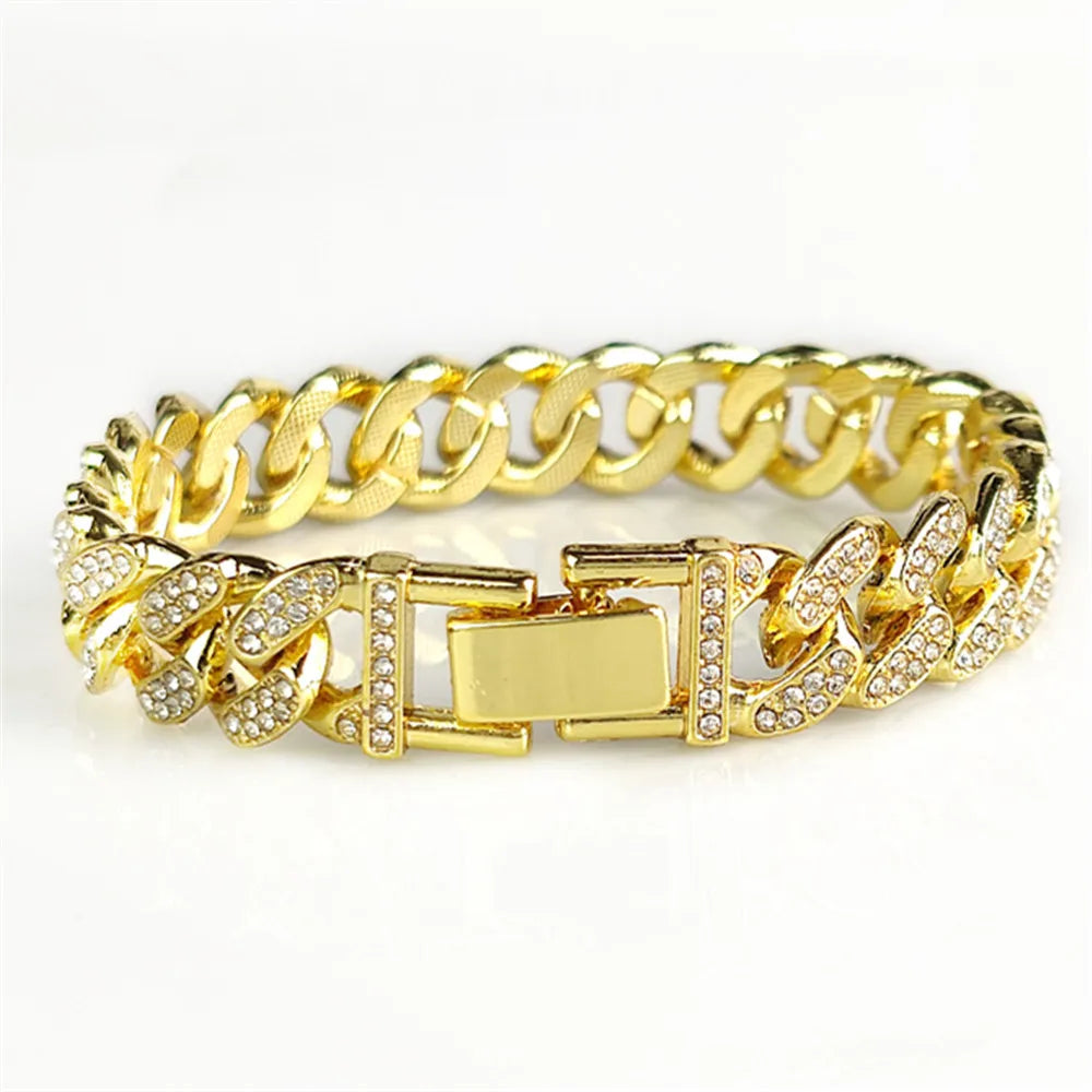14mm Crystal Miami Iced Out Cuban Link Chain Bracelet For Men&Women Full Rhinestones Charms Jewelry Chain