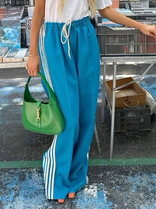 Women s High Waisted Striped Trousers with Adjustable Drawstring Waistband and Side Pockets for a Casual Chic Look