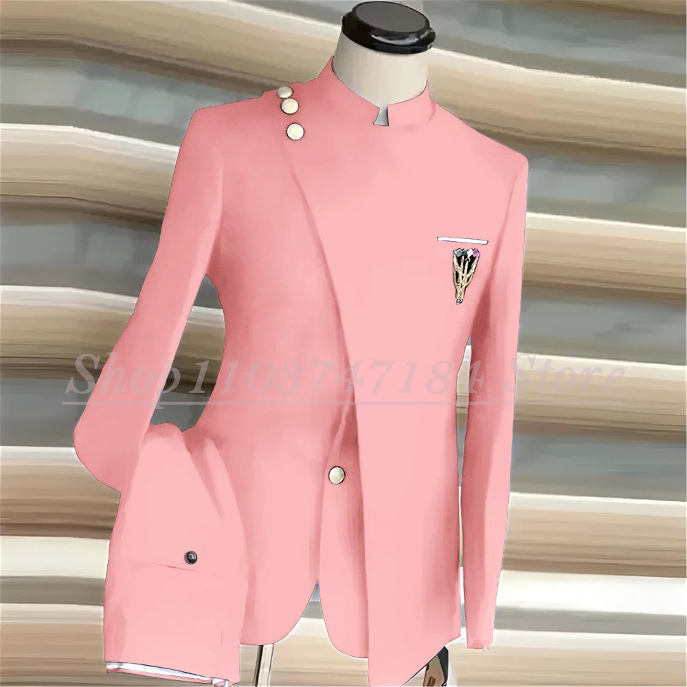 Men's Suits Single Breasted Stand Lapel Blazer  Formal Occasion Party 2 Piece Jacket Pants