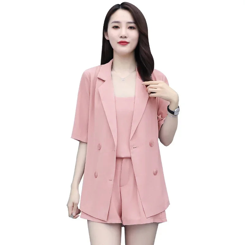 Plus Size Women's Fashionable Summer Set Cover Belly Shorts And Blouse Three Piece Set Stylish plus Size Clothing Ensemble