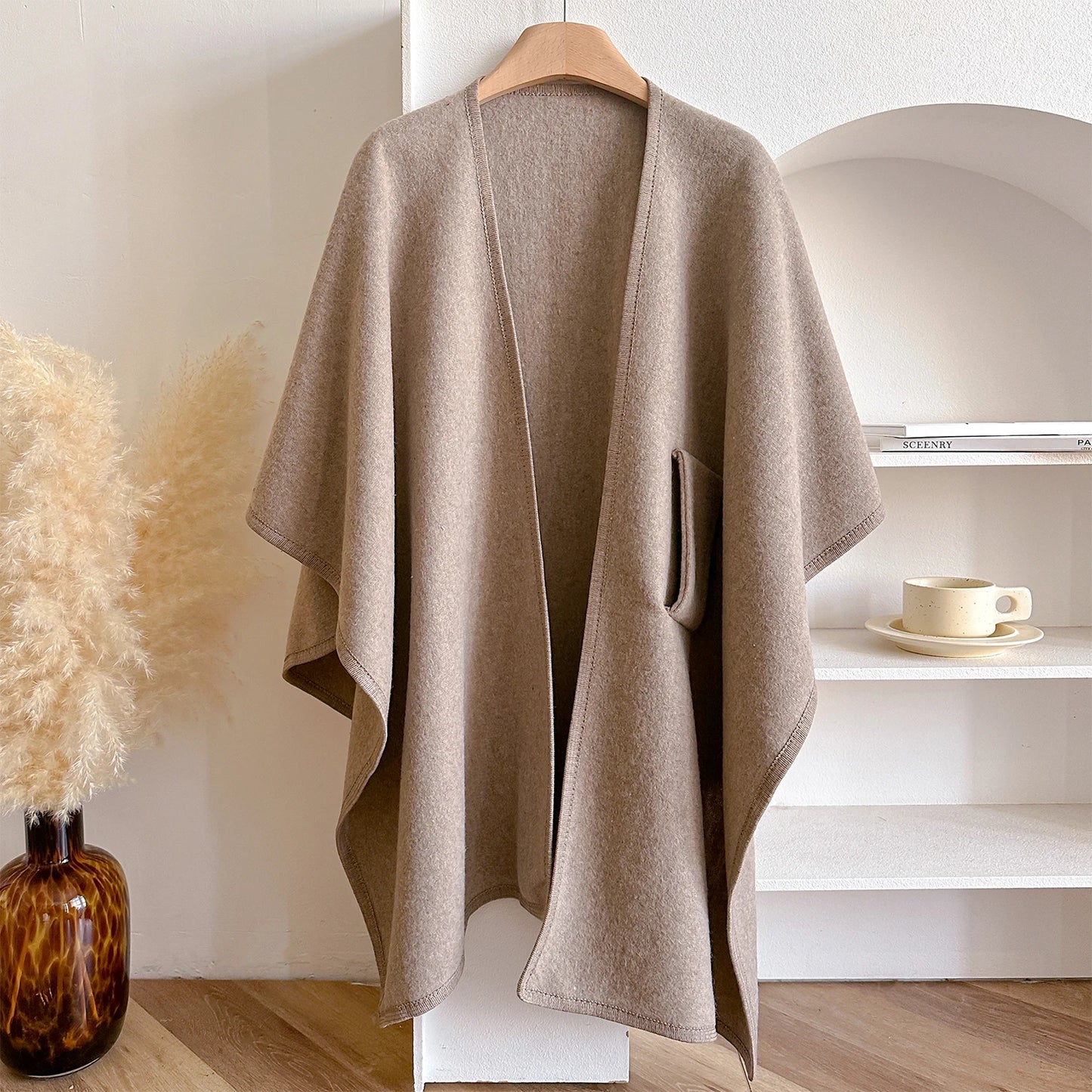 Women's Poncho Winter Warm Shawl Double Sided Designer Thickening Blanket Luxury Scarf Female Cloak Cashmere Pashmina