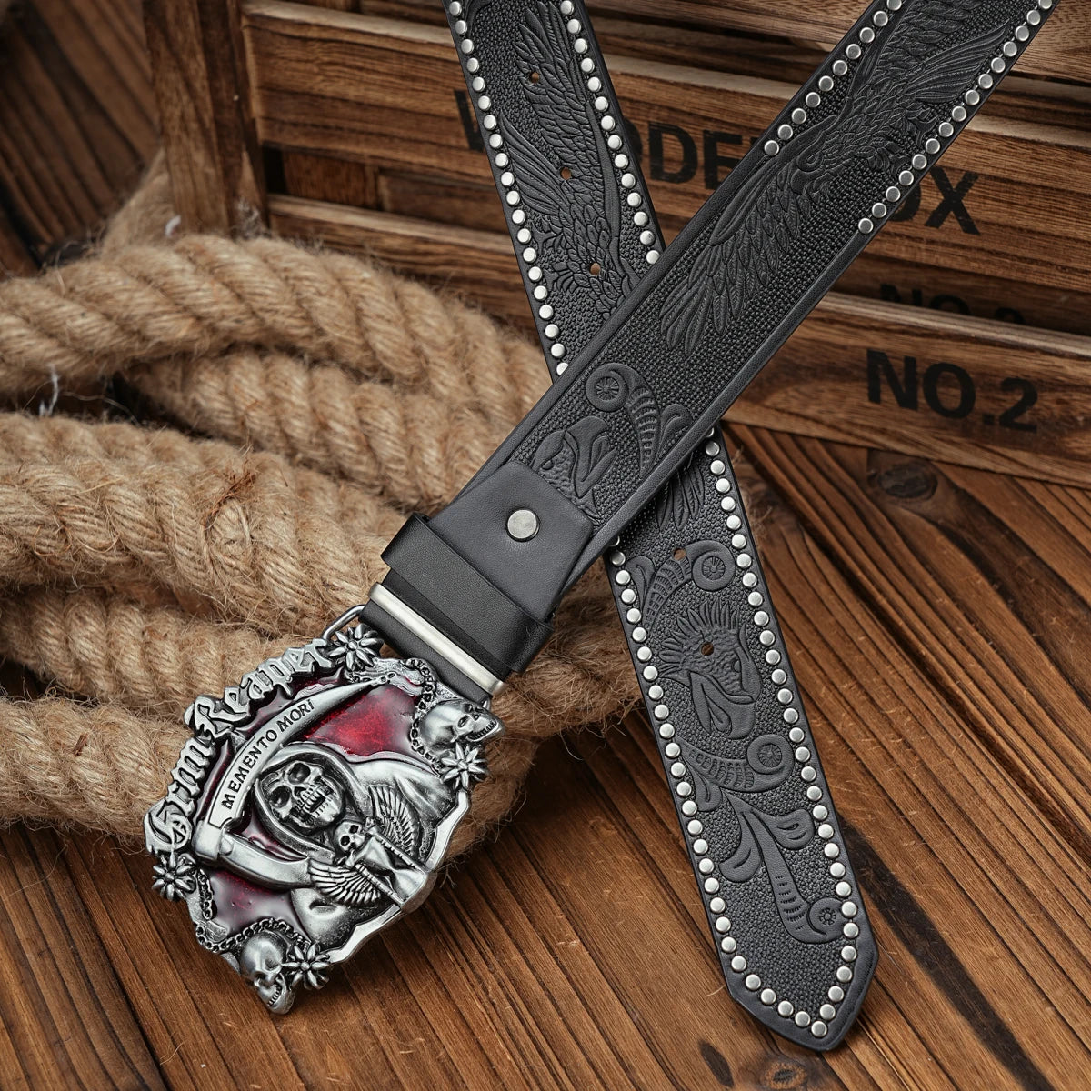 Men & Women PU Leather-Belts - Vintage Belt Eagle Engraved Leather Grim Reaper Buckle Belt for Jeans