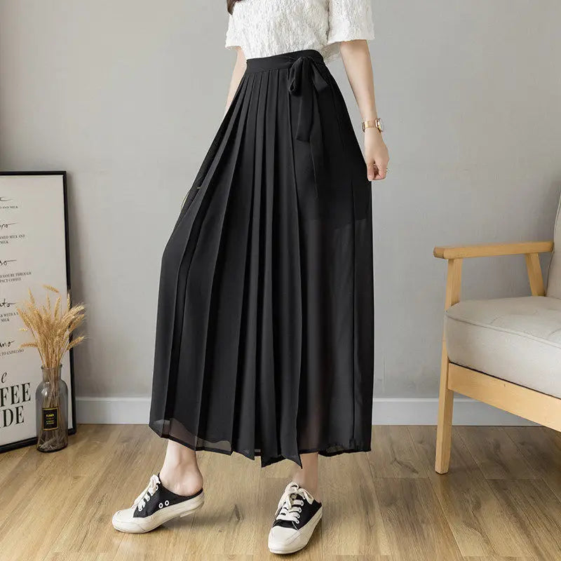 Skirt Trousers Pleated Chiffon  High Waist