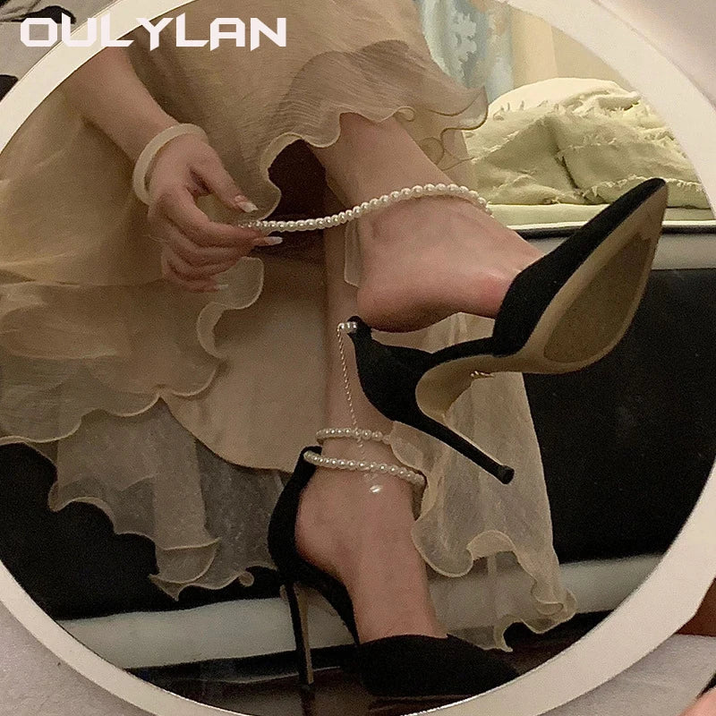 Pearl Strap Sexy Pointed Toe Fine High Heel