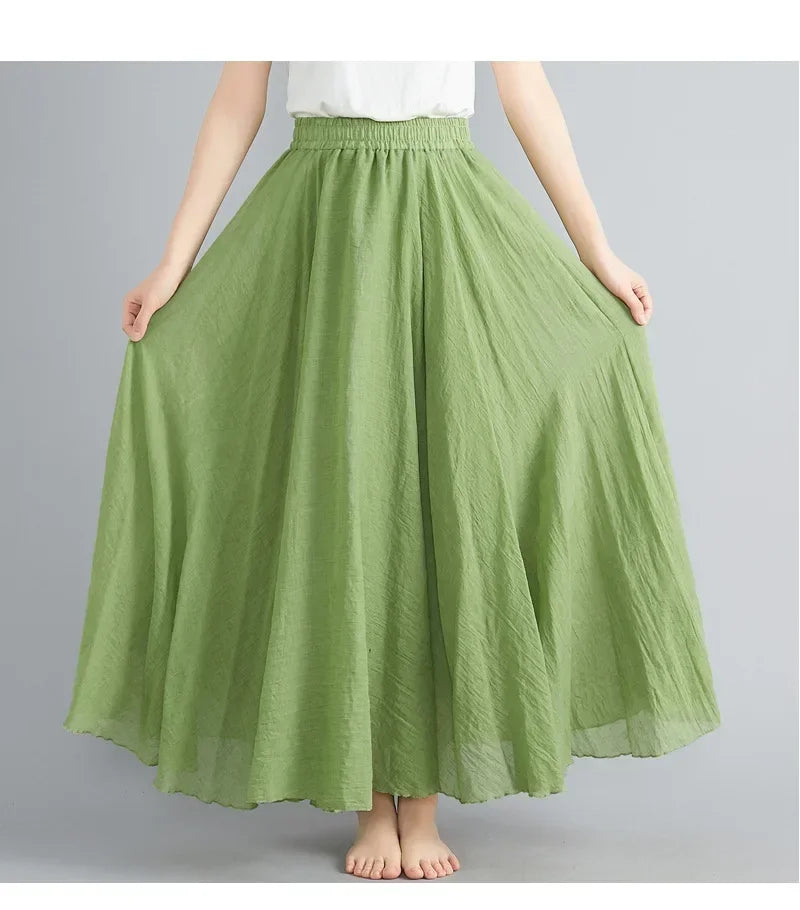 Cotton Linen Maxi  Casual Loose Long Skirt