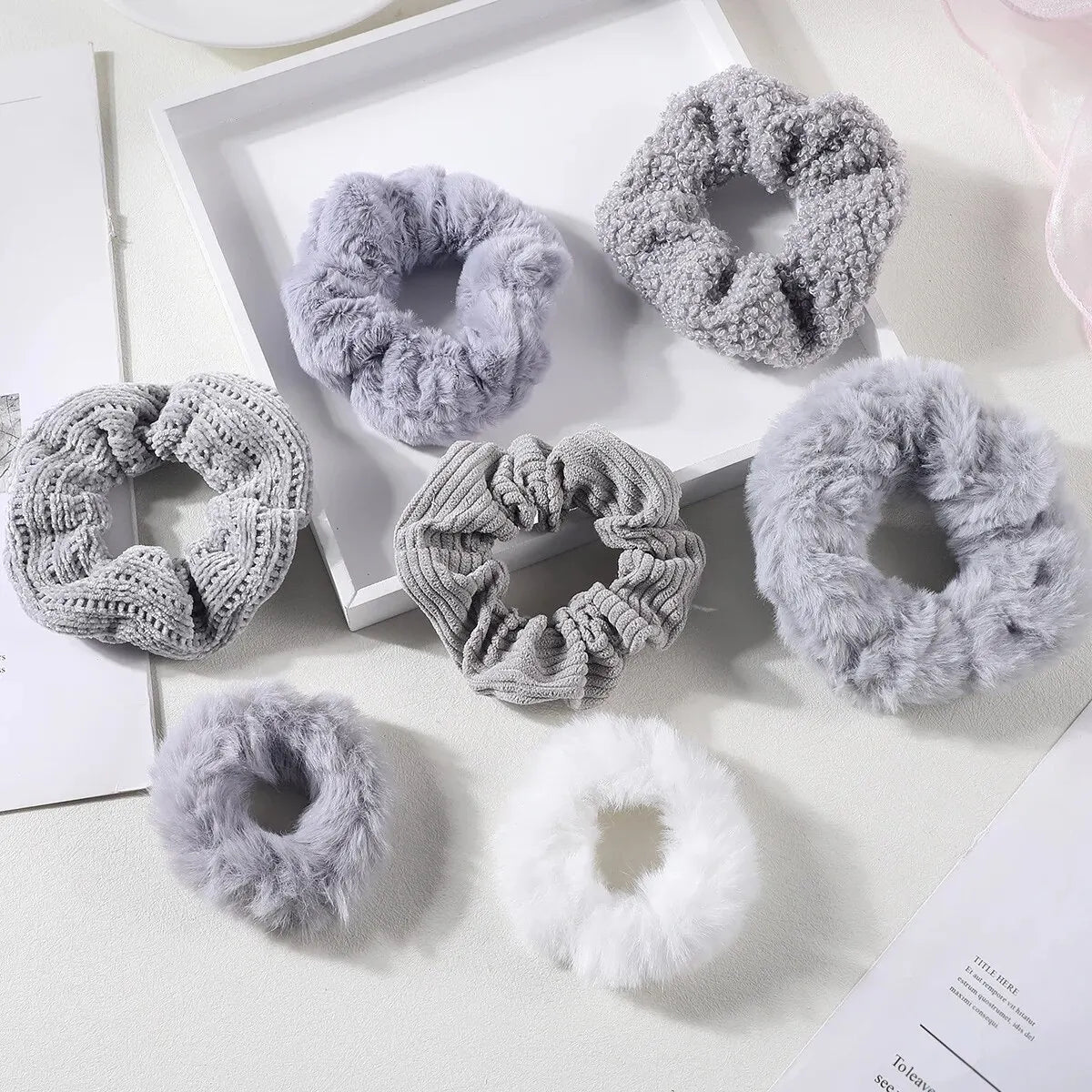 7 Pcs/Set Women Hair Scrunchies Set Plush Solid Hair Band Ponytail Holder Rubber Bands Hair Ties Hair Accessories