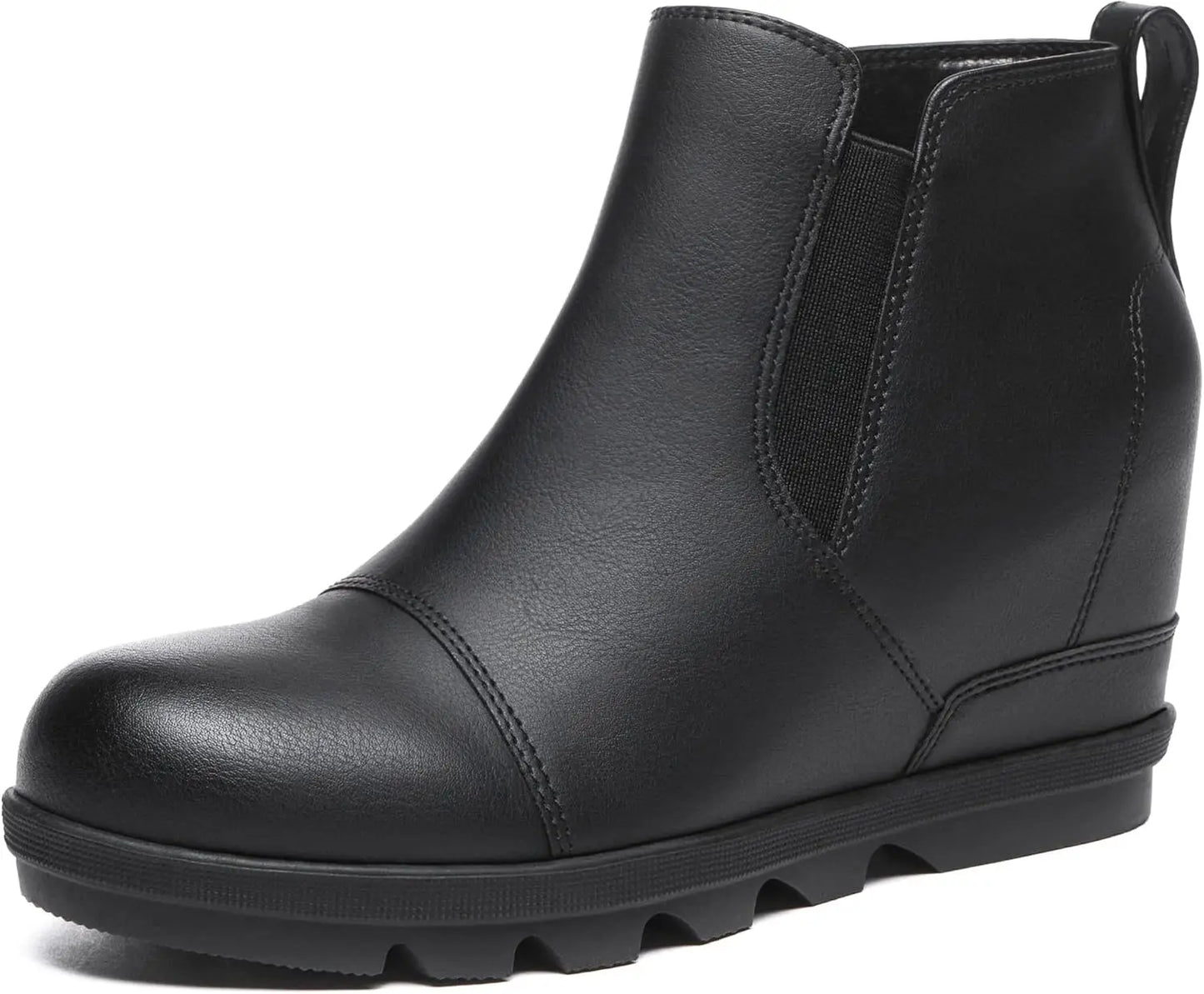 Wedge Ankle Boots Comfort Slip-On Waterproof Leather