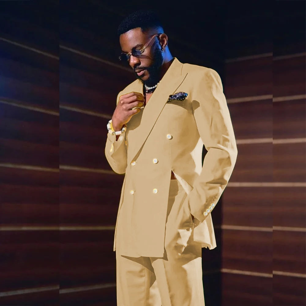 Fashion Men's Suits Special Style Double Breasted Peaked Lapel Luxury Blazer 2 Piece Jacket Pants Chic Blazer Customized