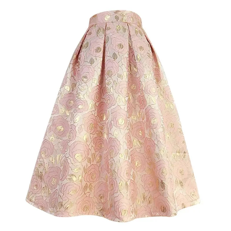 High Waist Jacquard  Vintage  A-line Skirt