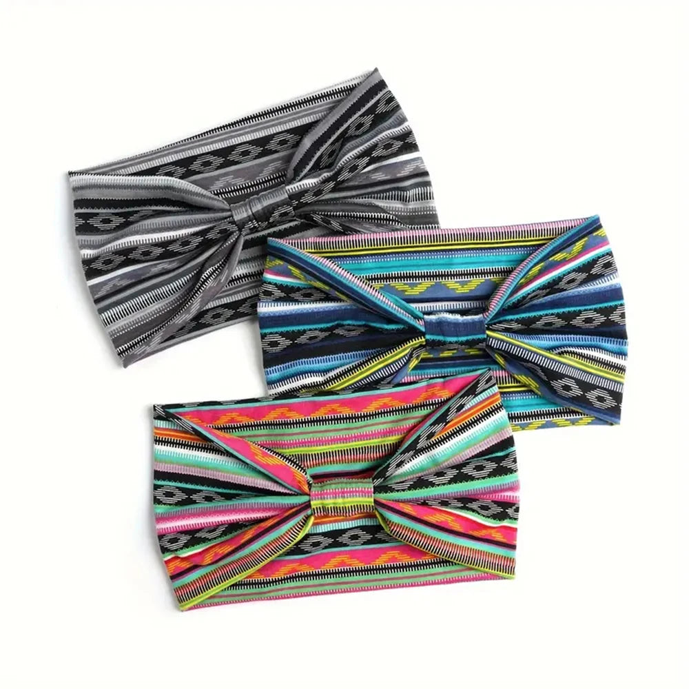 1 Pcs European American Women's Bohemian Style Elastic Headscarf Fashionable Breathable Cotton Wide Brimmed Hair Accessories