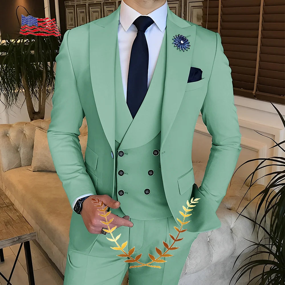 Men's Suit Jacket Pants Vest 3-piece Set Slim Fit Handsome Men Blazer for Party