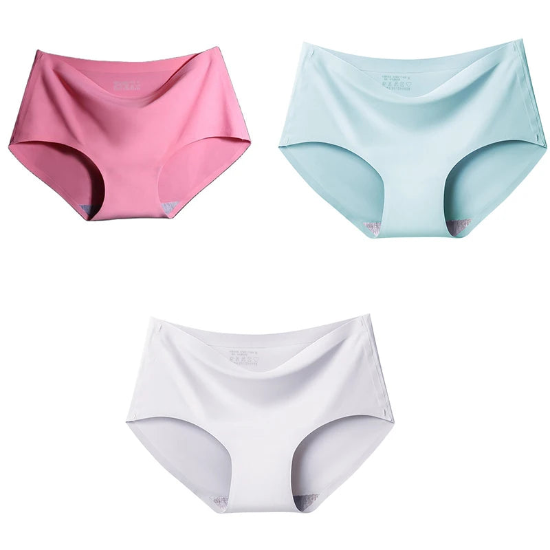 3Pcs/Set Large Size XXL Seamless Women Panties Mid-waist Briefs Female Breathable Underwear Ice silk Crotch Lingerie