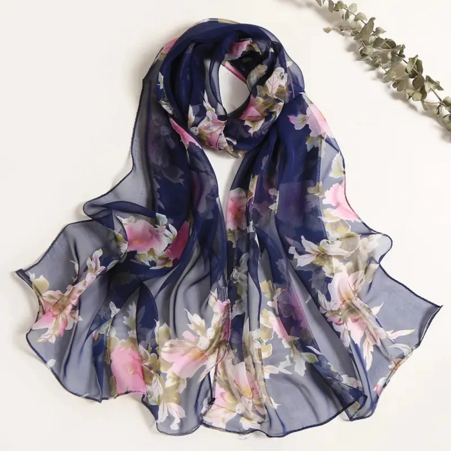 Elegant Peach Blossom Floral Lightweight Women's Shawl Scarf