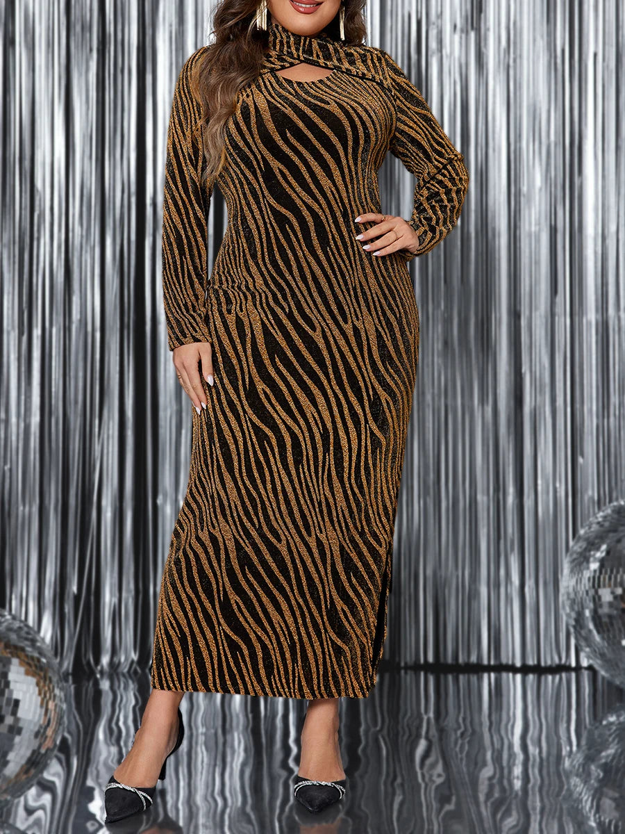 Long Sleeve Maxi Dress with V-Neckline and Floral Print