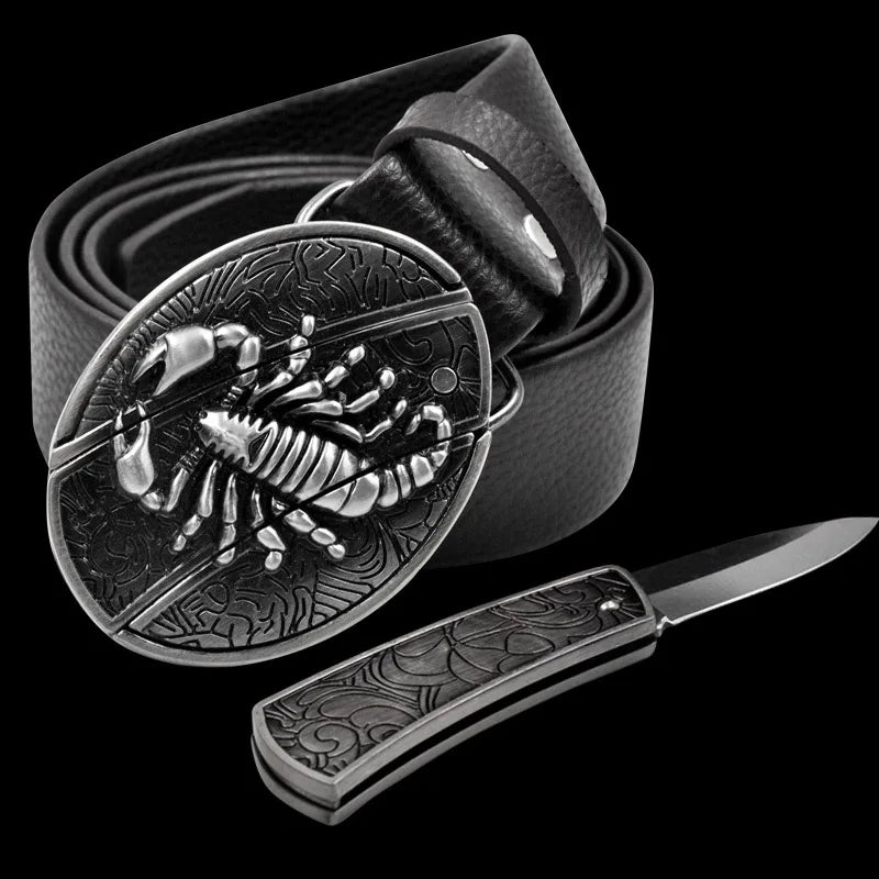Adult Carved Invisible Knife Buckle Waist Belt Adjustable Personality Genuine Waist Belt
